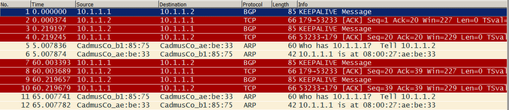 BGP keepalives in Wireshark